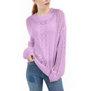 Ultra Flirt Men's Juniors' Striped Balloon-Sleeve Sweater Purple Size Large